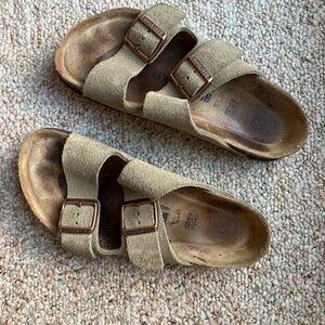 Birkenstock Arizona sandals taupe suede 38 regular wide soft footbed